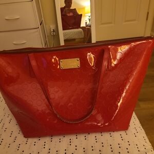 kate spade Pink Patent Embossed Tote with Gold Plaque